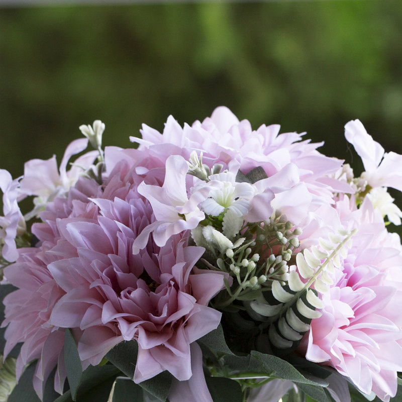 Arrangement floral dahlia artificiel dans un vase en verre transparent, Rose