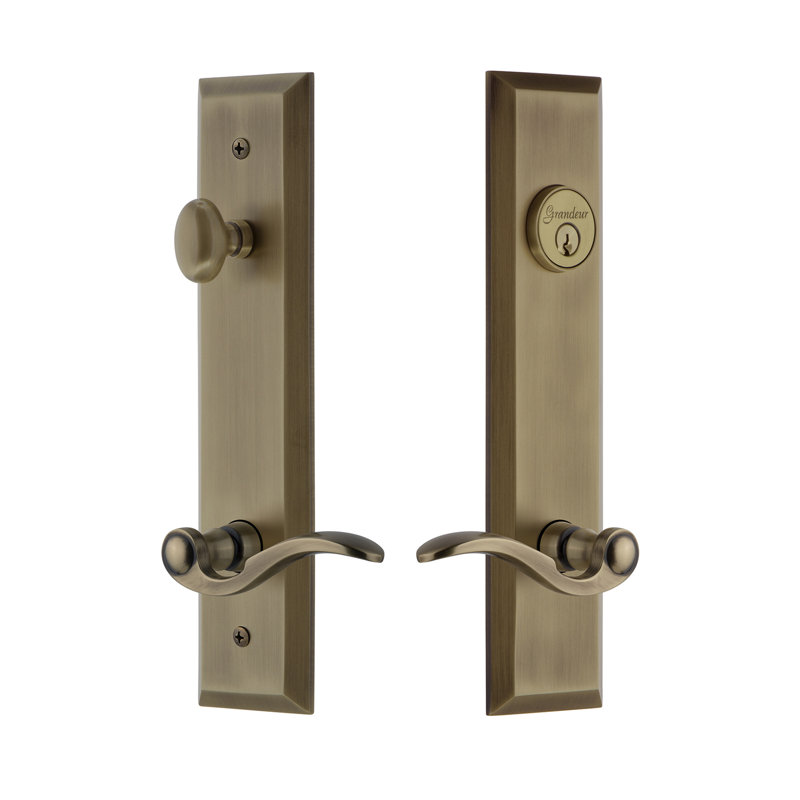 Complete Fifth Avenue Entry Lever Set with Single Cylinder Deadbolt, Vintage Brass, 2.375", Right