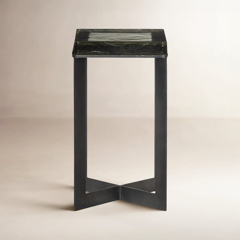 Alexzis Cast Glass End Table-Clear Cast Glass, Dark Brass, Clear