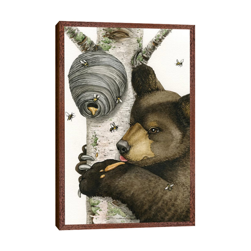 Honey Bear 1 Piece Painting on Canvas, 152.4cm H x 101.6cm W x 3.81cm D, Classic Brown Wood Framed