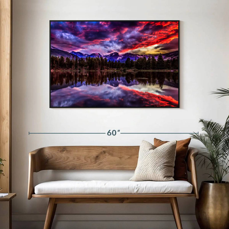 Réflexion des montagnes Rocheuses, 46 po x 31 po, Cadre flottant noir