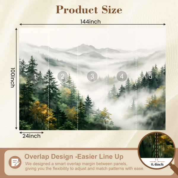 Red Barrel Studio Peel and Stick Wallpaper Misty Forest Landscape Green ...