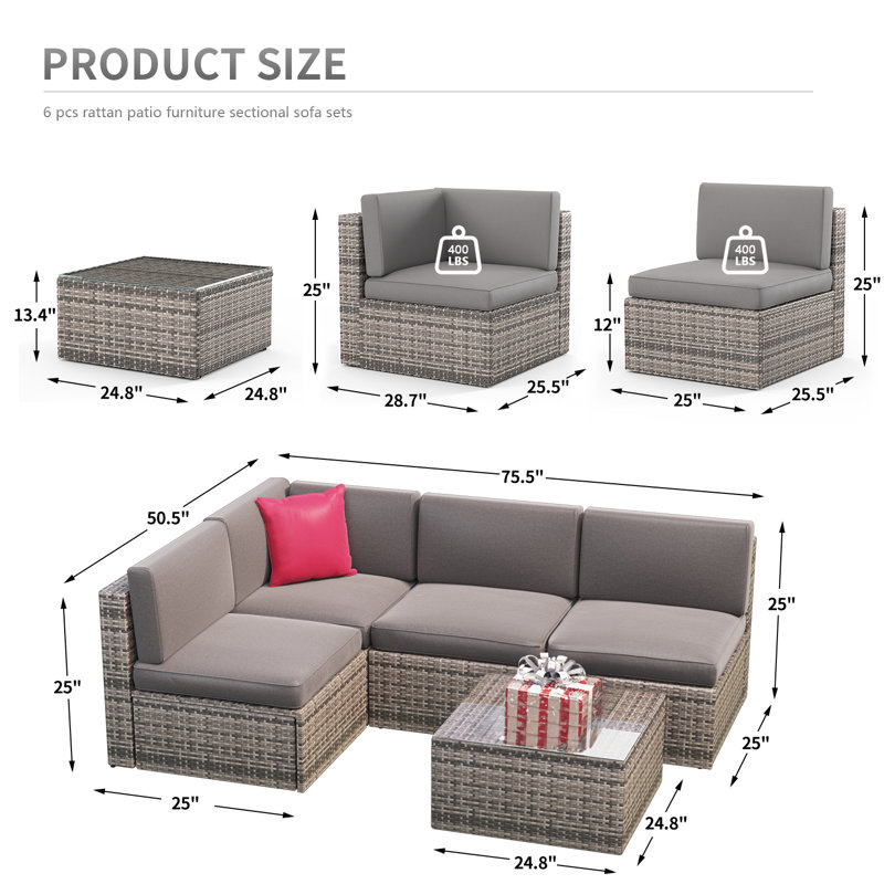 Ensemble de conversation modulaire avec coussins 5 pièces Dorison, Gris, Gris