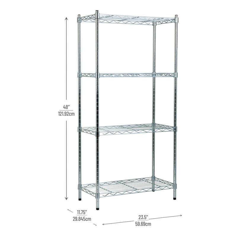 Tablettes de rangement Mind Reader, tablettes de garage, tablettes de rangement, garde-manger, réglables, métal, L 23,5 po x l 11,75 po x H 48 po, argent