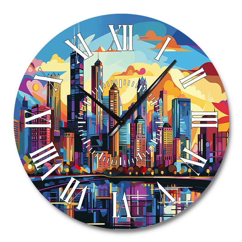 Chicago Popart II - Chicago White Face Wall Clock, Large