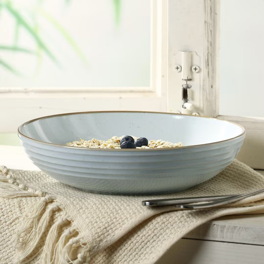 Kellison Latitude Run Stoneware 30oz Large Pasta Bowl (Set of 4), Light Blue