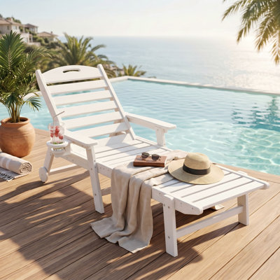 HDPE Chaise Lounge Chair All-Weather-Resistant for Patio, Pool, Garden,with Adjustable 5-Position & Wheels & Cup Holders