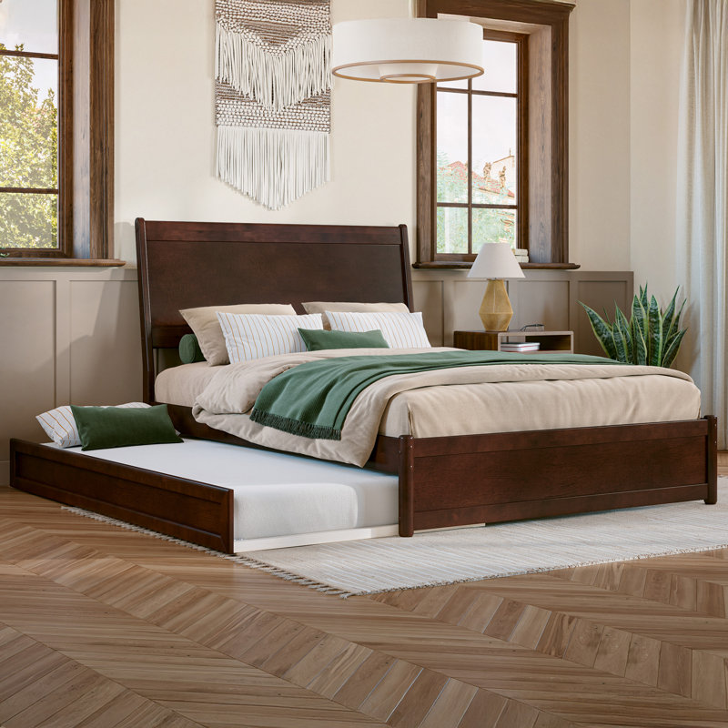 Avdesh Solid Wood Sleigh Trundle Extra Bed, Walnut, Full