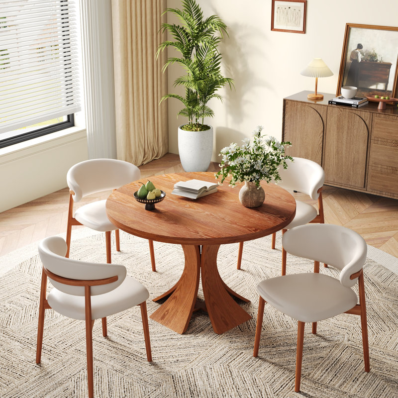 Ensemble de 5 tables de salle à manger Mid-Century rondes en bois massif avec chaises de cuisine robustes pour 2 à 6 personnes
