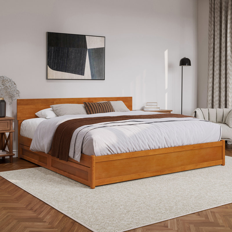 Lamecia Platform Bed with Panel Footboard and Storage Drawers, Light Toffee, King