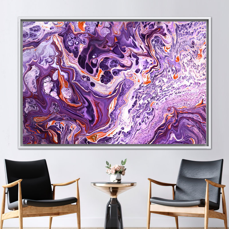 Art moderne abstrait à l'encre alcoolique sur toile en mauve éclatant - Design contemporain en marbre, H 33 po x l 45 po