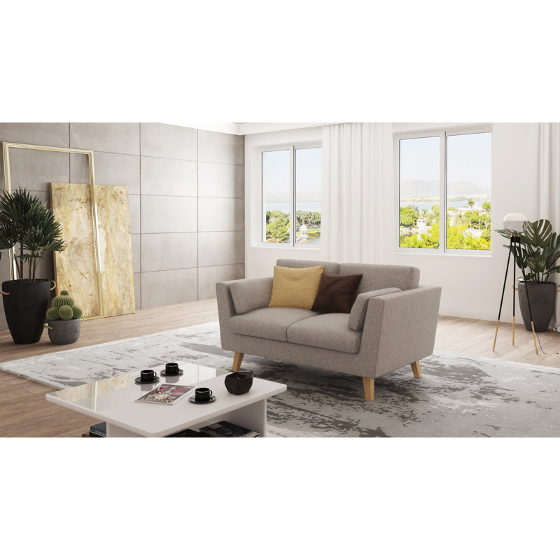 Sofa 2 Seater with Wooden Legs In Scandinavian Style , Dark Beige