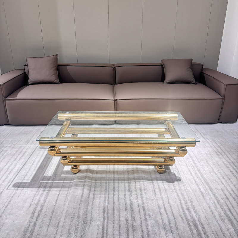 Faviola Glass Top Single Coffee Table, Gold, 15.35" H x 43.7" L x 24.2" W