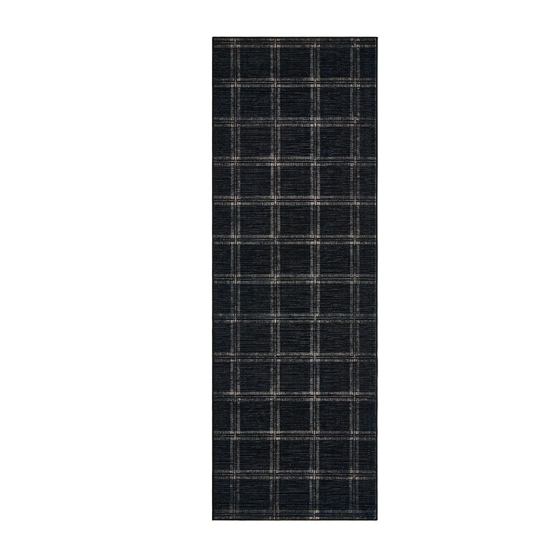 Rectangle Geometric Washable Area Rug, Black, Runner 60 x 230 cm