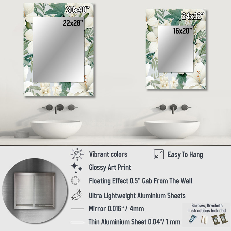 «Hagert Minimalist Flora Tropical Pattern», miroir tropical, 40 po x 30 po