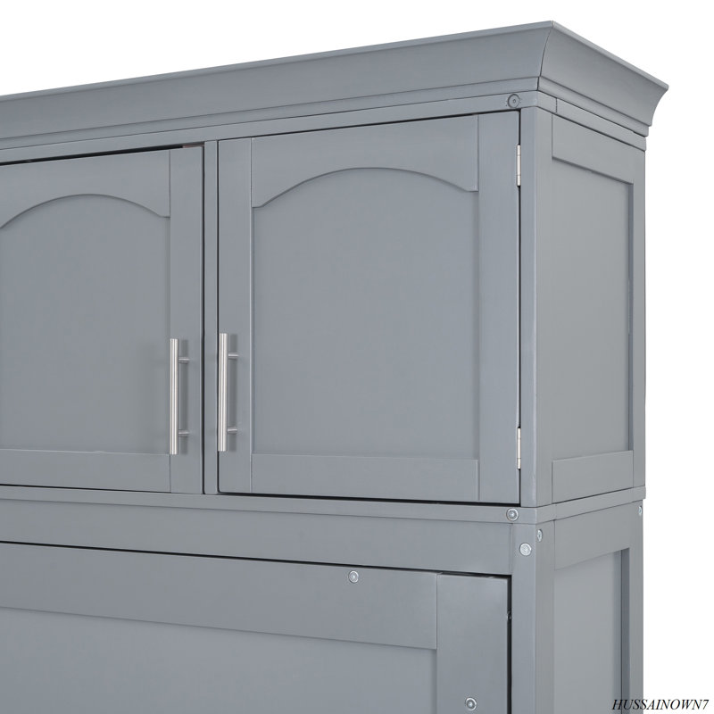 Murphy Bed Wall Bed With Top Cabinets, Gray, Full