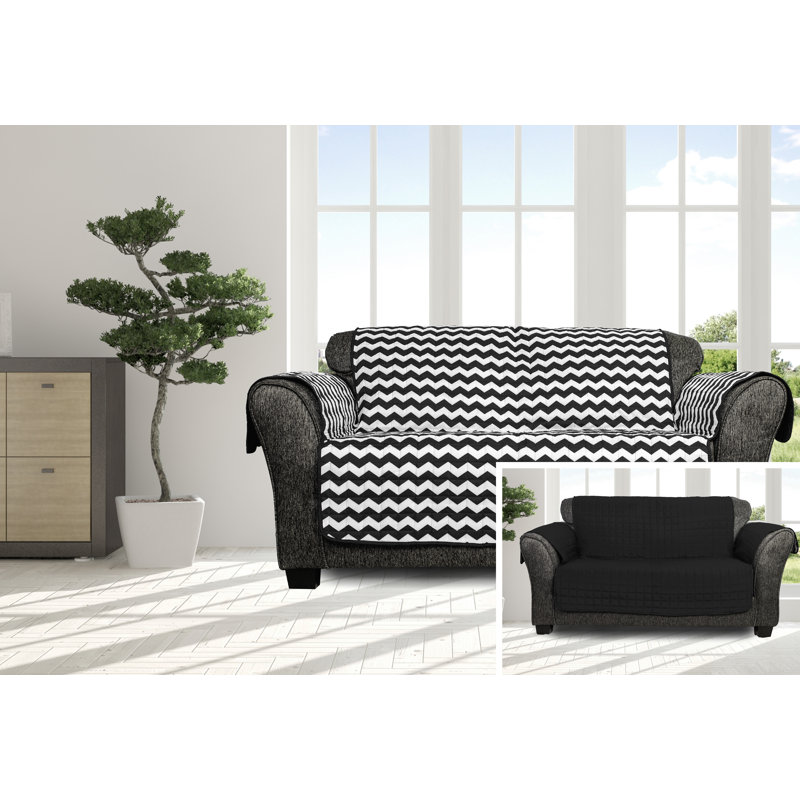 Housse pour causeuse à coussins carrés / rectangulaires à chevrons, Noir