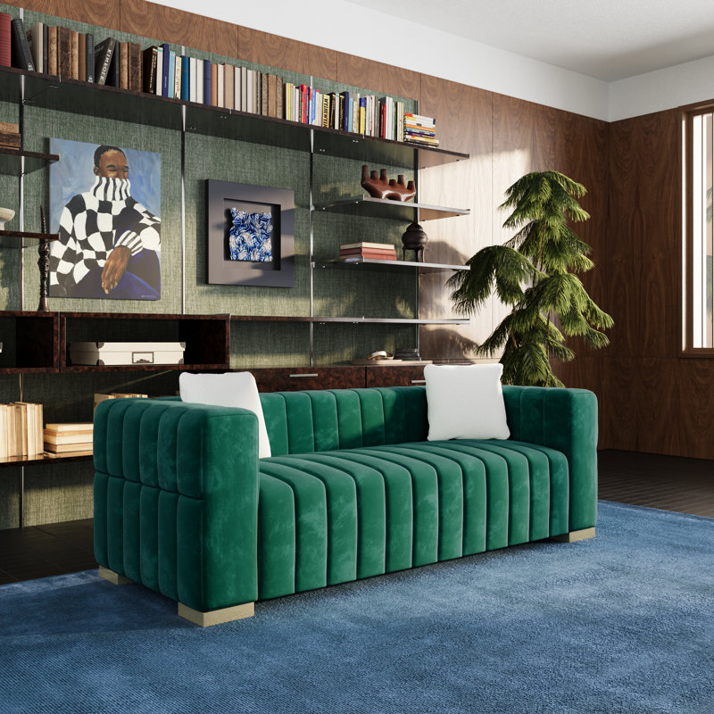 Charlesworth 82'' Velvet Sofa, Green, Gold
