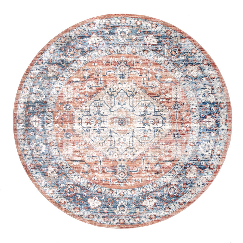 Demarcus Medallion Runner Rug for Living Room Bedroom Dining Room Entryway Hallway Kitchen, Rust/Blue, Oval 5' x 8'
