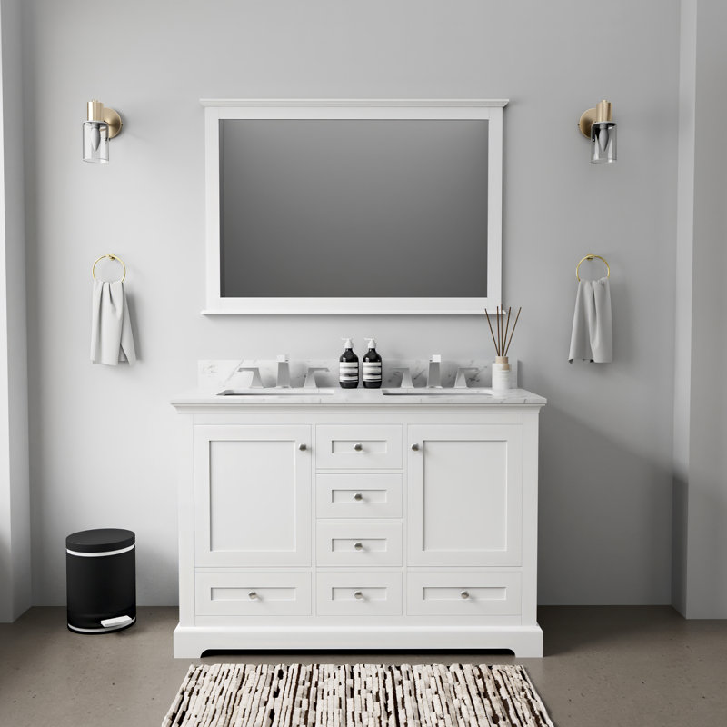 Meuble-lavabo double l 48 po x P 22 po Dukes, Blanc, Marbre de Carrare blanc