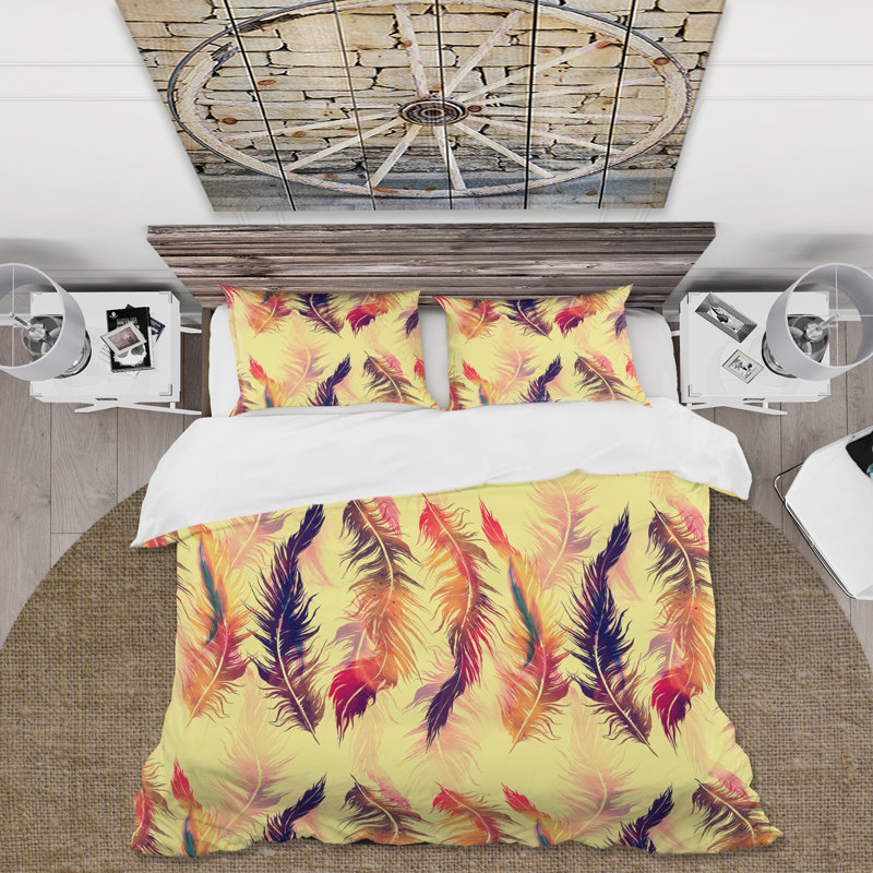 Swirling Feather Dance - Ensemble de housse de couette bohémien - Microfibre de polyester, Orange