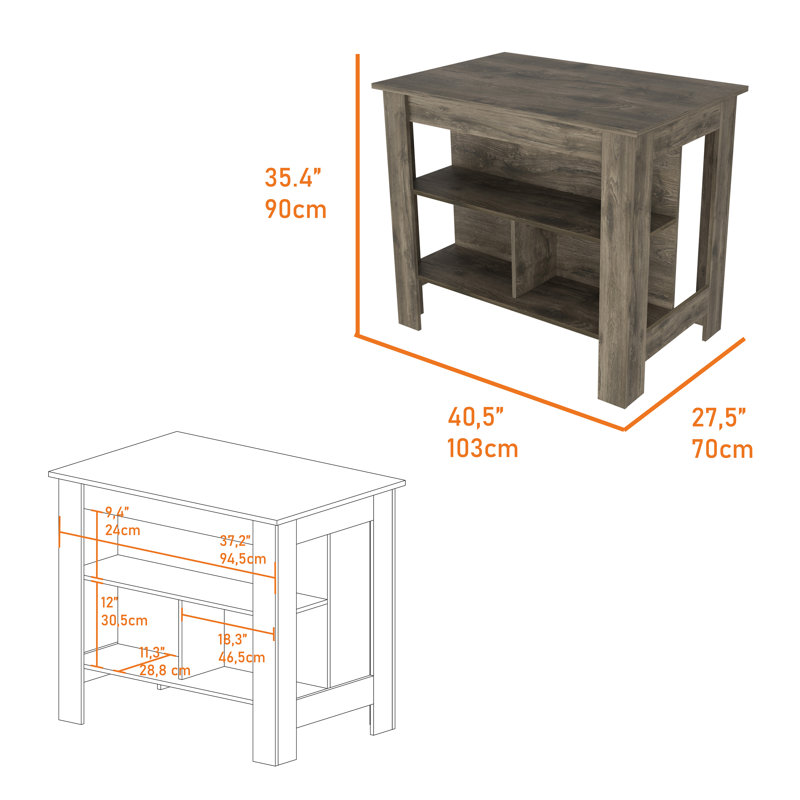 Îlot de cuisine, trois tablettes, Brun