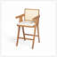 Tabouret de bar à dossier en plastique tissé de 27 po de hauteur - siège en tissu rembourré de mousse et structure en bois d'hévéa durable-2009142814
