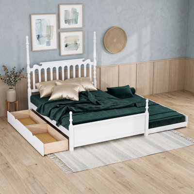 Queen Platform Bed with Twin XL Trundle, Two Storage Drawers