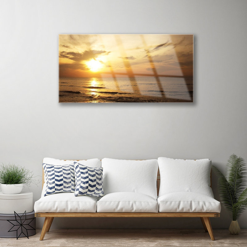 Glass Print Wall Art 100X50cm Image Printed On Glass Decorative Wall Picture Behind Toughened / Tempered Safety Real Glass For Kitchen & Living Room Theme: Sea Landscape