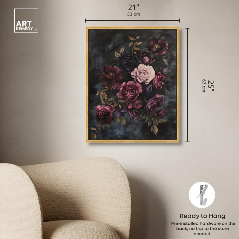 Reproduction d'art gothique rétro sur toile foncé par Art Remedy, H 25 po x l 21 po, Cadre flottant doré