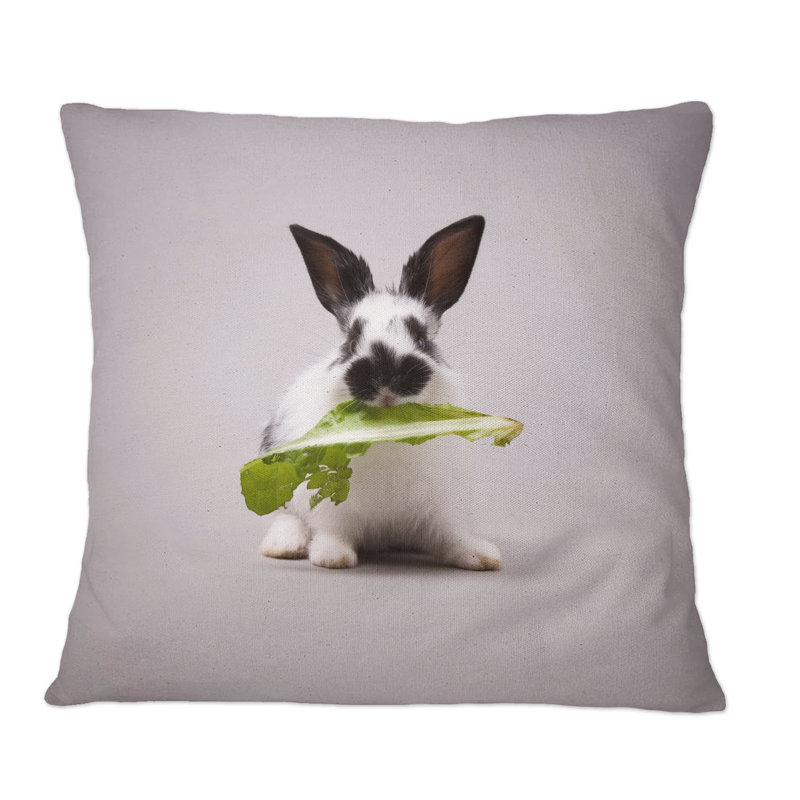 Coussin décoratif noir et blanc avec feuille verte - imprimé traditionnel, 18 po x 18 po