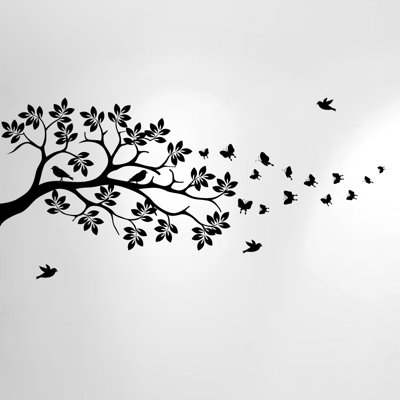 Décalcomanie murale en vinyle arbre à oiseaux
