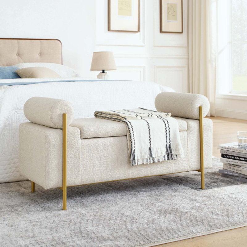 Banc de rangement en tissu Reyanne, Beige