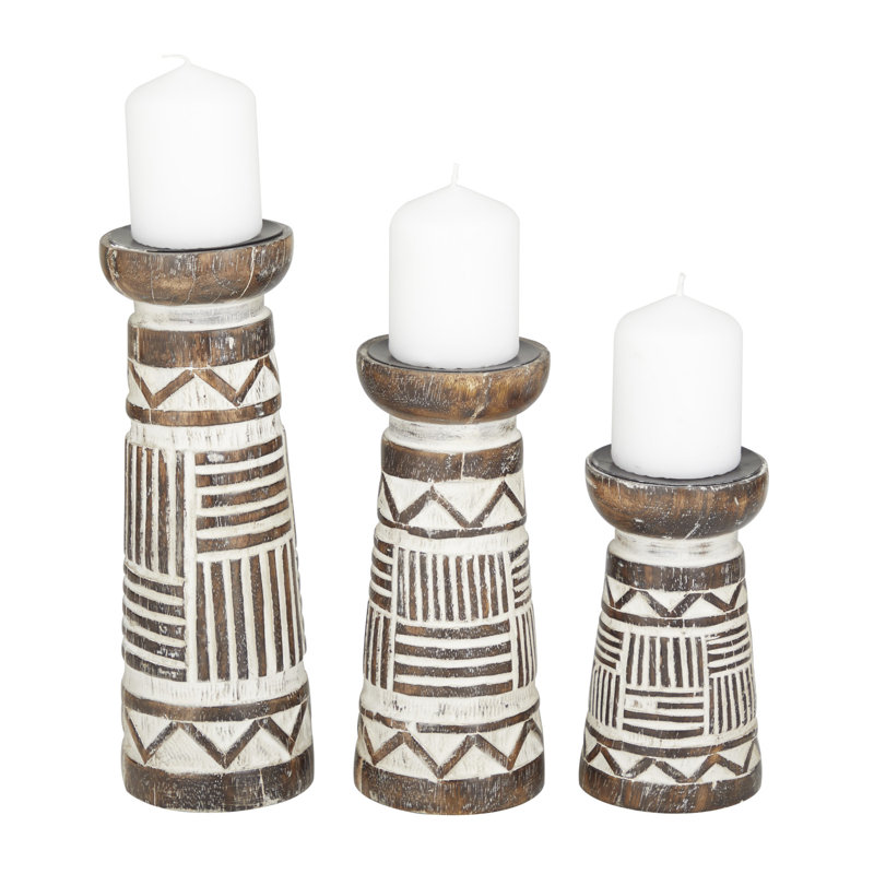 6.4'' H Solid Wood Tabletop Candlestick, Brown, 10'' H x 3.3'' W x 3.55'' D