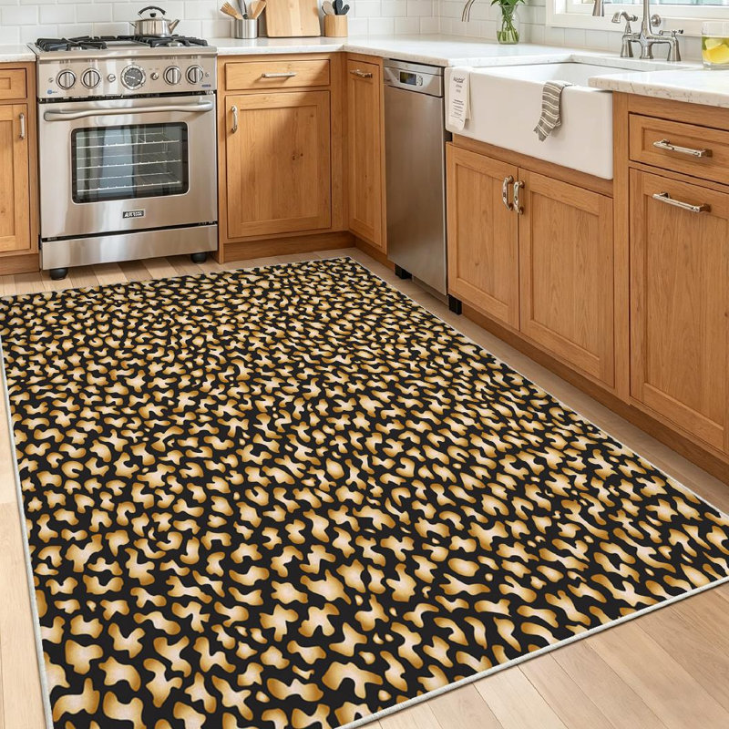 Tapis d'intérieur lavable à la machine, motif abstrait à pois lumineux dorés, Rectangle 39 po x 63 po