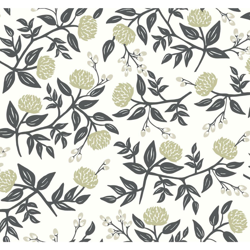 Papier peint pivoines 27 pi x 27 po, Blanc/noir