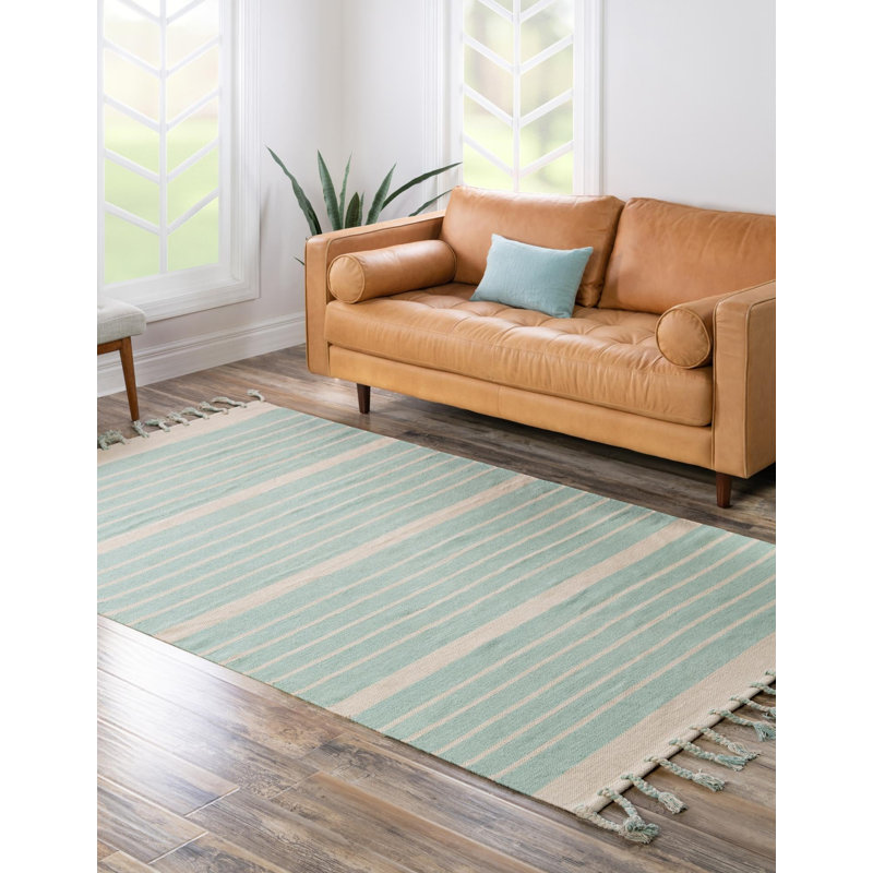 Tapis rayé en coton tissé à la main Yellville, Rectangle 10 pi x 14 pi 1 po