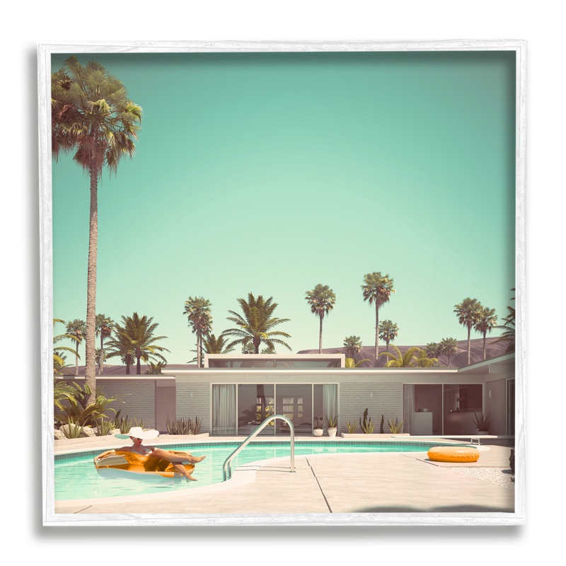 " Vacation Pool Desert Retreat West Coast Architecture " by Lil' Rue, 24" H x 24" W x 1.5" D, Coastal White Framed Giclee