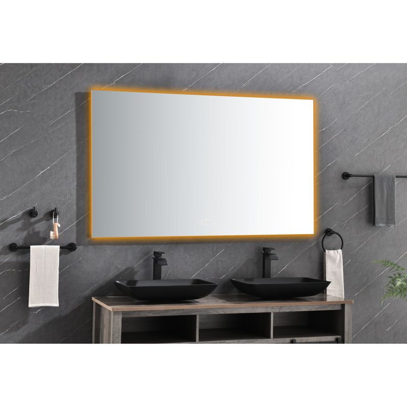 Miroir de salle de bain mural 60 po x 36 po à DEL, avec dossier, brouillard, mémoire, grand miroir réglable, incassable et à intensité variable 60 po x 36 po, monté, à intensité variable, brouillard horizontal / vertical