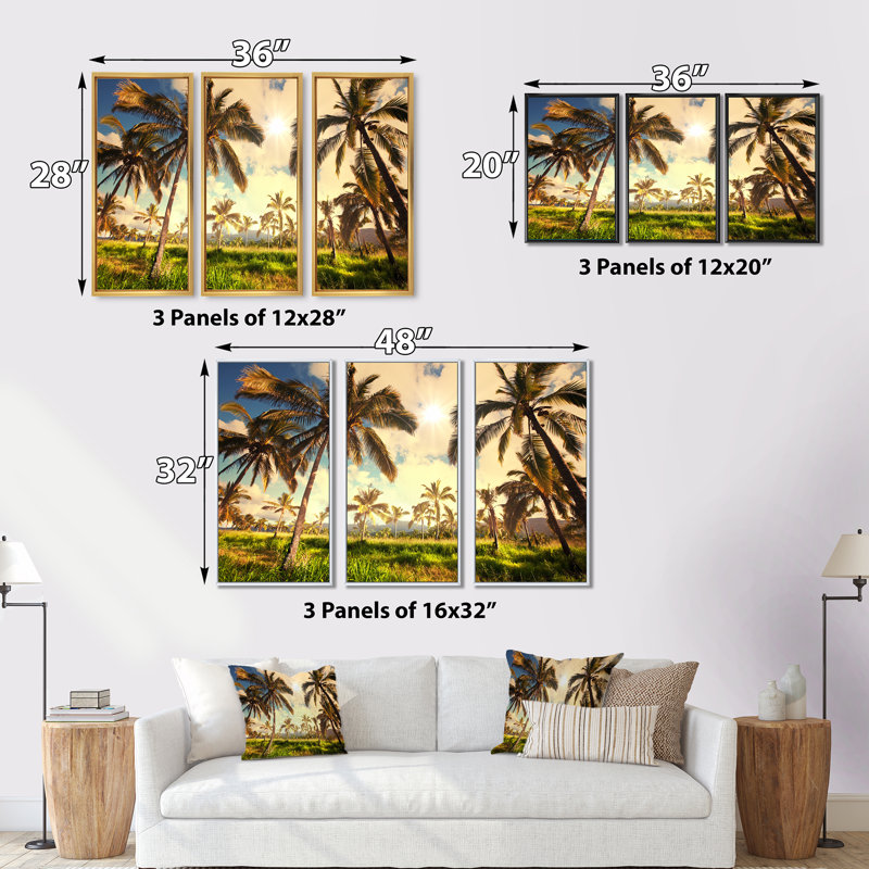 «Beautiful Palm Plantation In Hawaii», ensemble d'art mural sur toile encadré paysage, H 20 po x l 36 po x P 1 po, Cadre noir