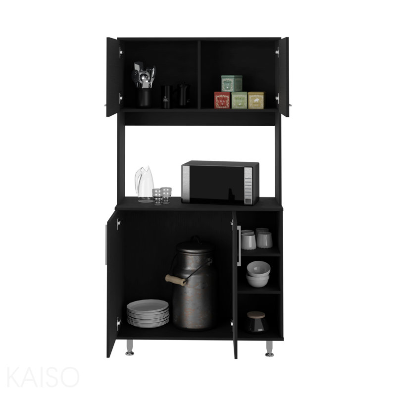 Ensemble de garde-manger, quatre pieds, armoire à deux portes, trois tablettes - noir