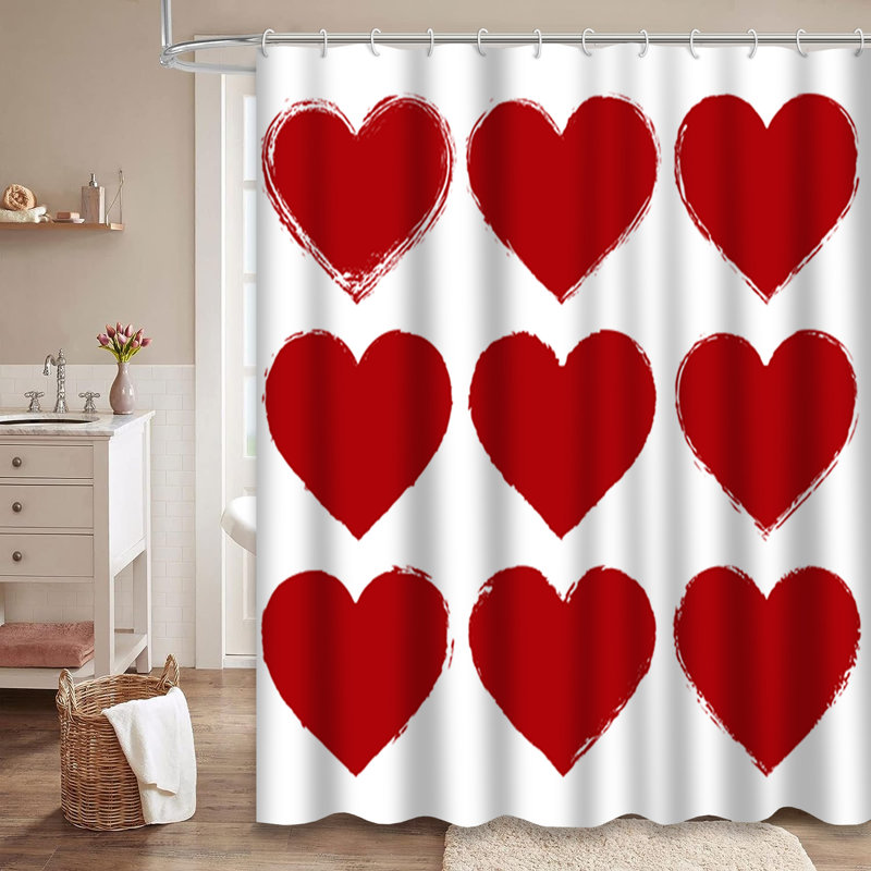 Grunge Red Heart Abstract Accent Art Shower Curtain with 12 Hooks, 72" L x 78" W