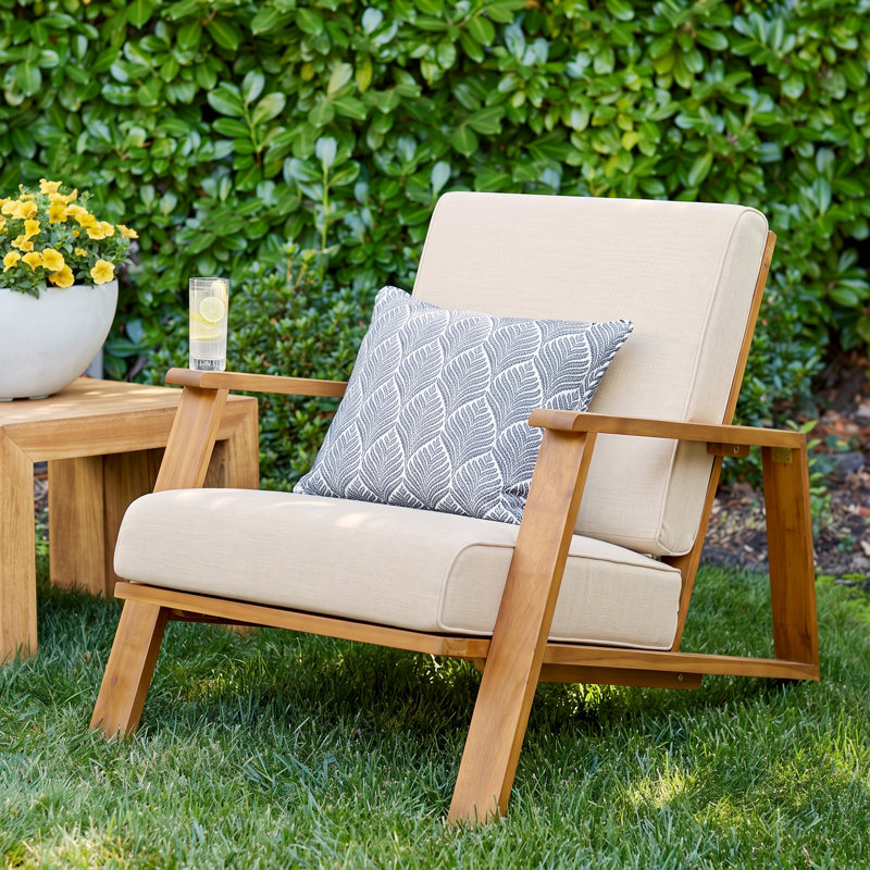 Chaise de patio avec coussins Nubieber, Coussin en polyester beige / structure en teck