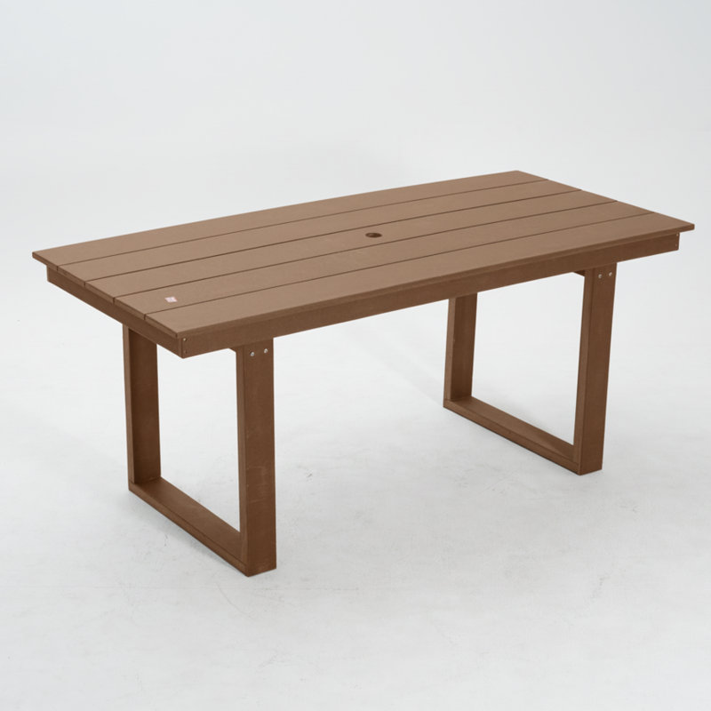 67"HDPE Outdoor Dining & Meeting Table, Weather-Resistant, Seats 6, Space-Saving Chair Slide-In, Brown, Brown