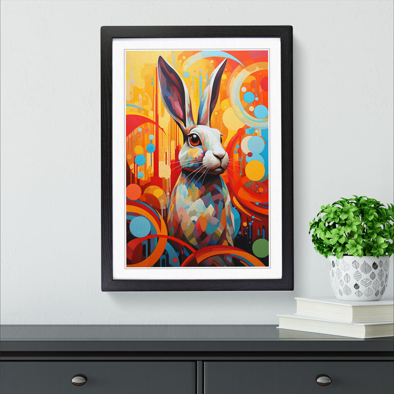 XYZ-FRM-V1223-5350 Rabbit Orphism No.2 - Single Picture Frame Print on Wood, Black, 46cm H x 34cm W x 2cm D