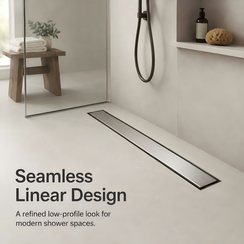 FlowCore 32" Brushed Nickel linear grid drain, Brushed Nickel