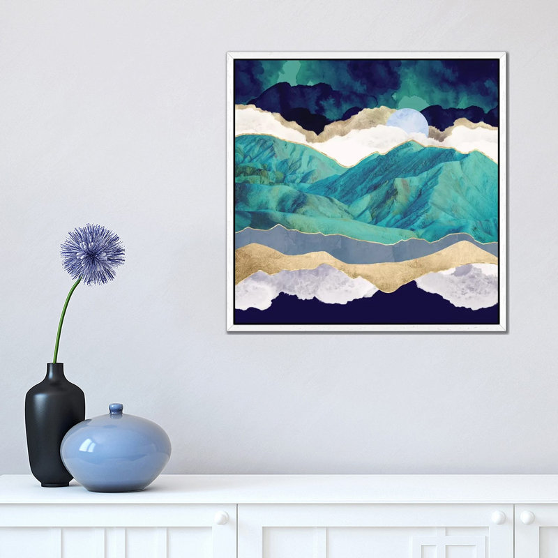 Teal Mountains - Print on Canvas, White Framed, 45.72 cm H x 45.72 cm W