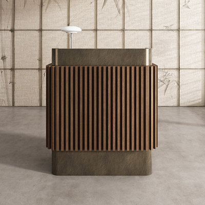 Bureau de luxe rectangulaire en bois manufacturé + acier inoxydable