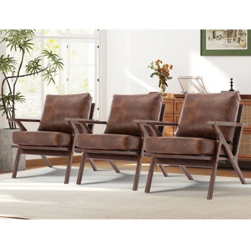Fauteuil en similicuir avec structure en bois massif Joichiro , Brun, 3