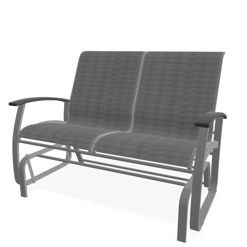 Belle Isle Sling Aluminum Frame 2-Seat Glider with Marine Grade Polymer Arm Accent, Graphite, Augustine Denim